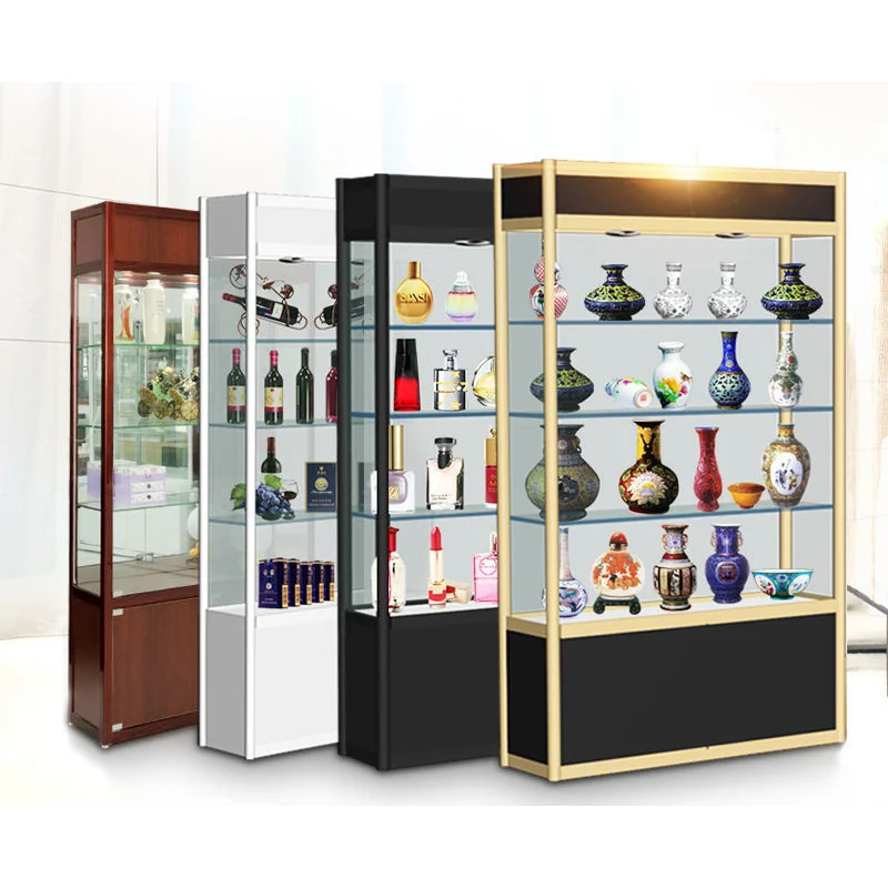 

2025customized. aluminum glass vitrine display showcase with colorful light box slide glass door cabinets cheap jewelry display