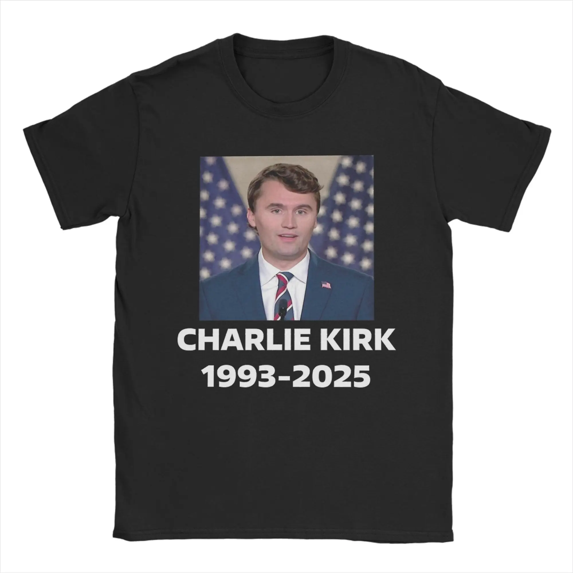 Camisetas para hombre Charlie Kirk death Vintage 100% Camiseta de algodón Camisetas de manga corta Camisetas con cuello redondo Original