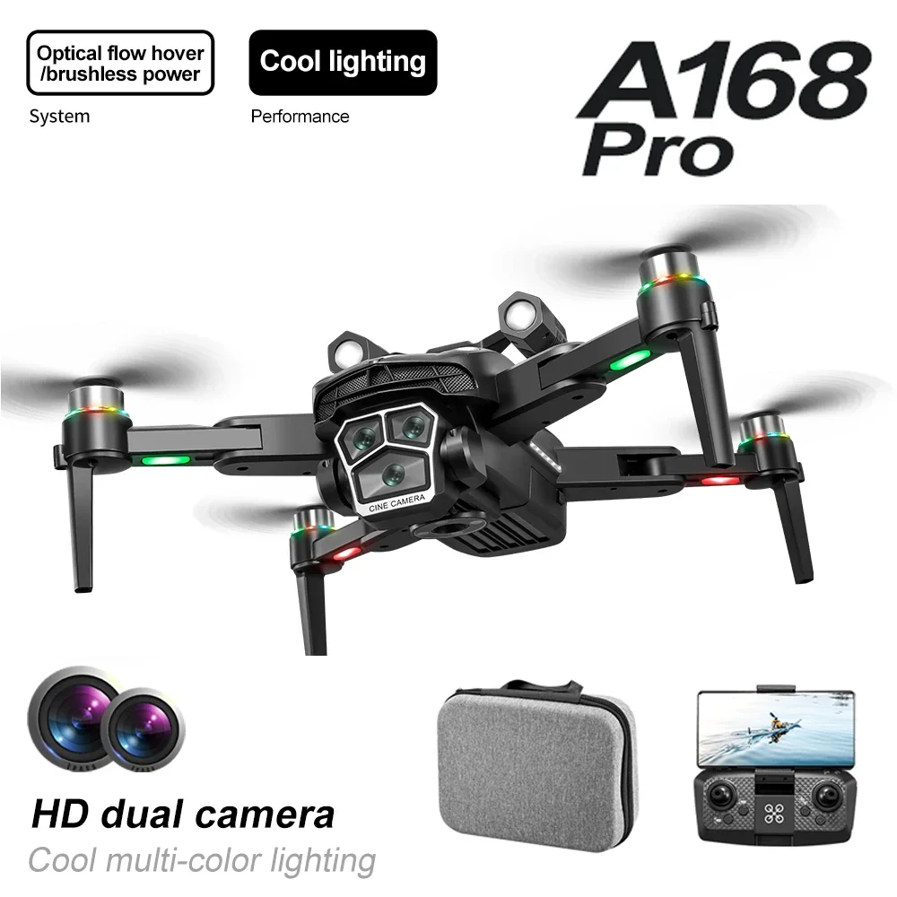 

New A168 Brushless Drone Optical Flow 6k/8k Hd Professional Aerial Photography 3 Cameras Quadcopter Remote-Controlled Aircraft
