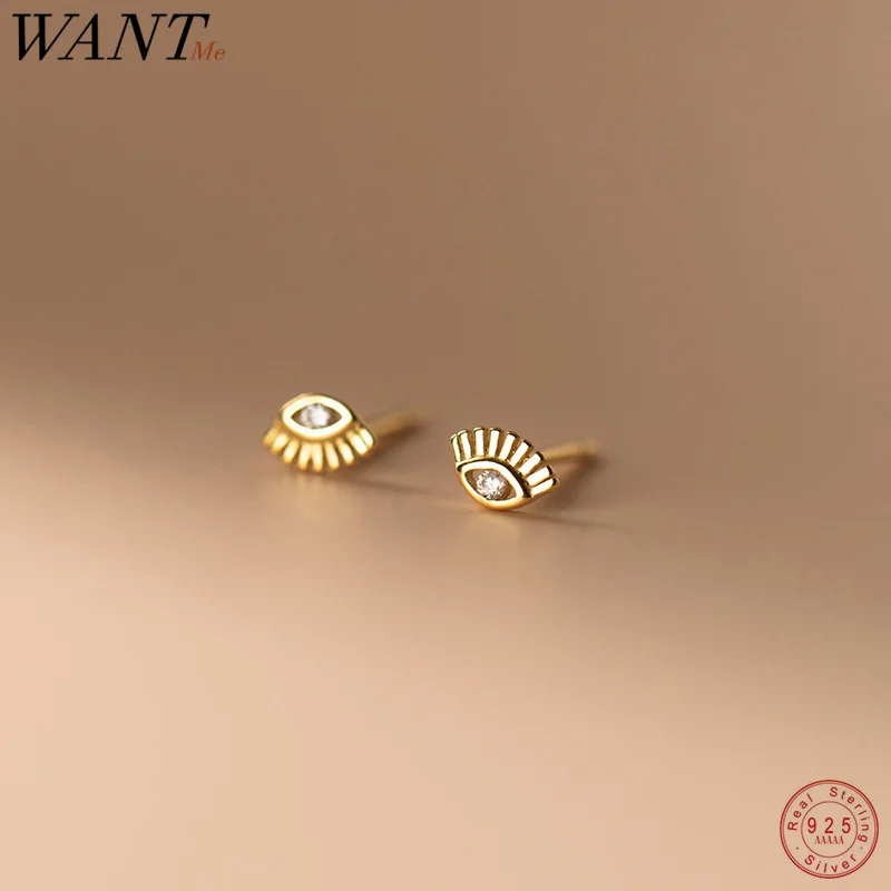 

WANTME 925 Sterling Silver Chic Simple Devil's Eye Cute Mini Stud Earrings for Women Classic Charm Ear Bone Jewelry Accessories