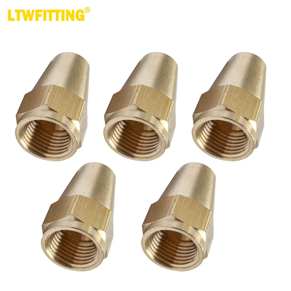 

LTWFITTING Brass 3/8" OD 45 Degree Flare Long Nut,Brass Flare Tube Fitting(Pack of 5)