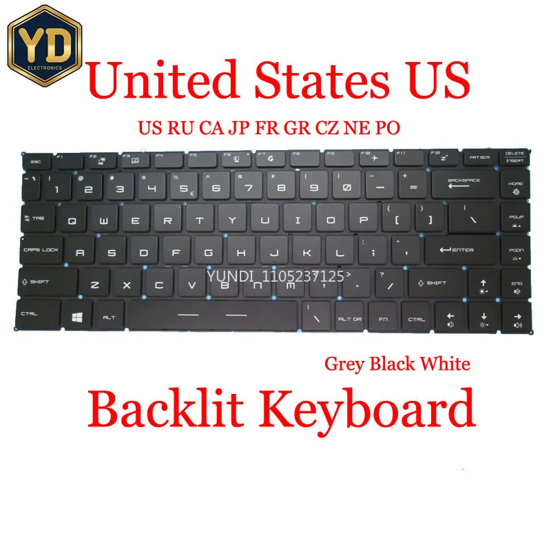YD Backlit US RU Keyboard For MSI P65 Creator 8RD RE RF SD 8SE 8SF 9SD 9SE 9SF 9SG Bravo 15 A4DCR A4DDR PS42 Modern 8MO 8RA 8RB