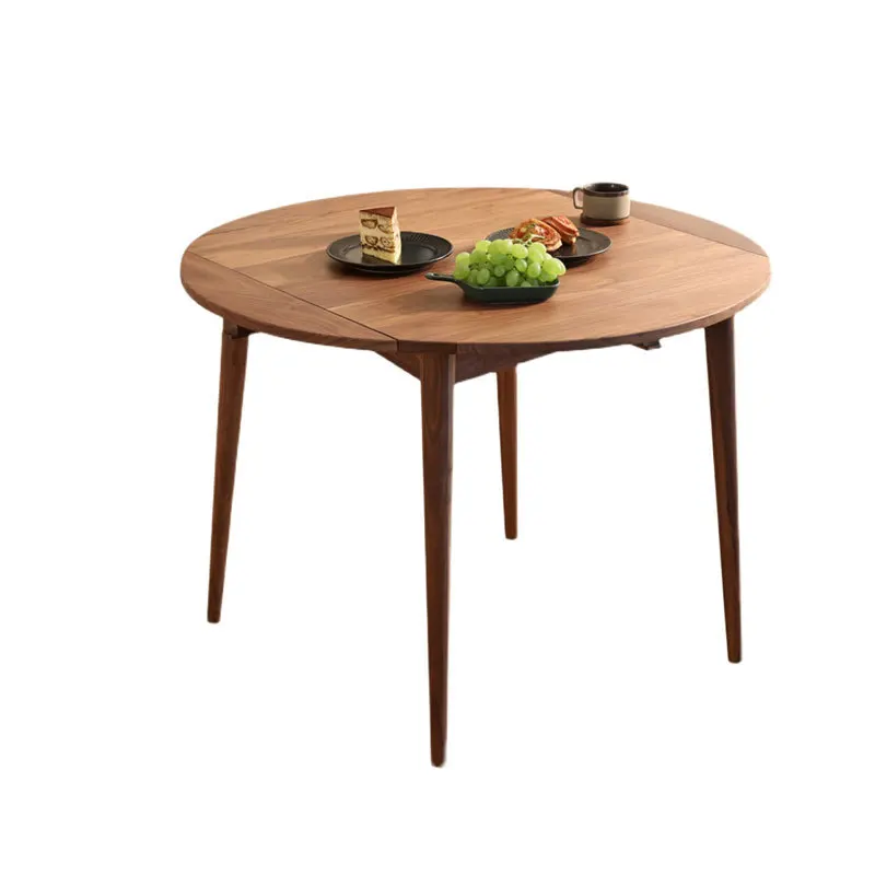 

Black walnut foldable dining table, modern simple small apartment Japanese log cherry wood retractable table