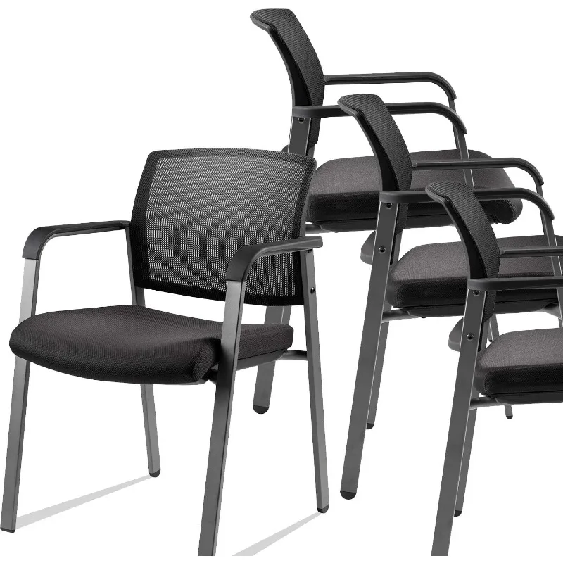 Mesh Back Stacking Arm Chairs with Upholstered Fabric Seat and Ergonomic Lumber Support for Office School Church Guest