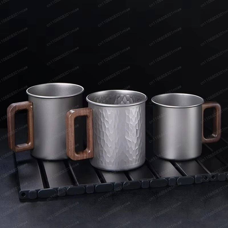 450ml Camping Cup Small Titanium Cup with Backpack Coffee Mug Foldable Handle Outdoor Hiking Picnic Open Flame Cooking