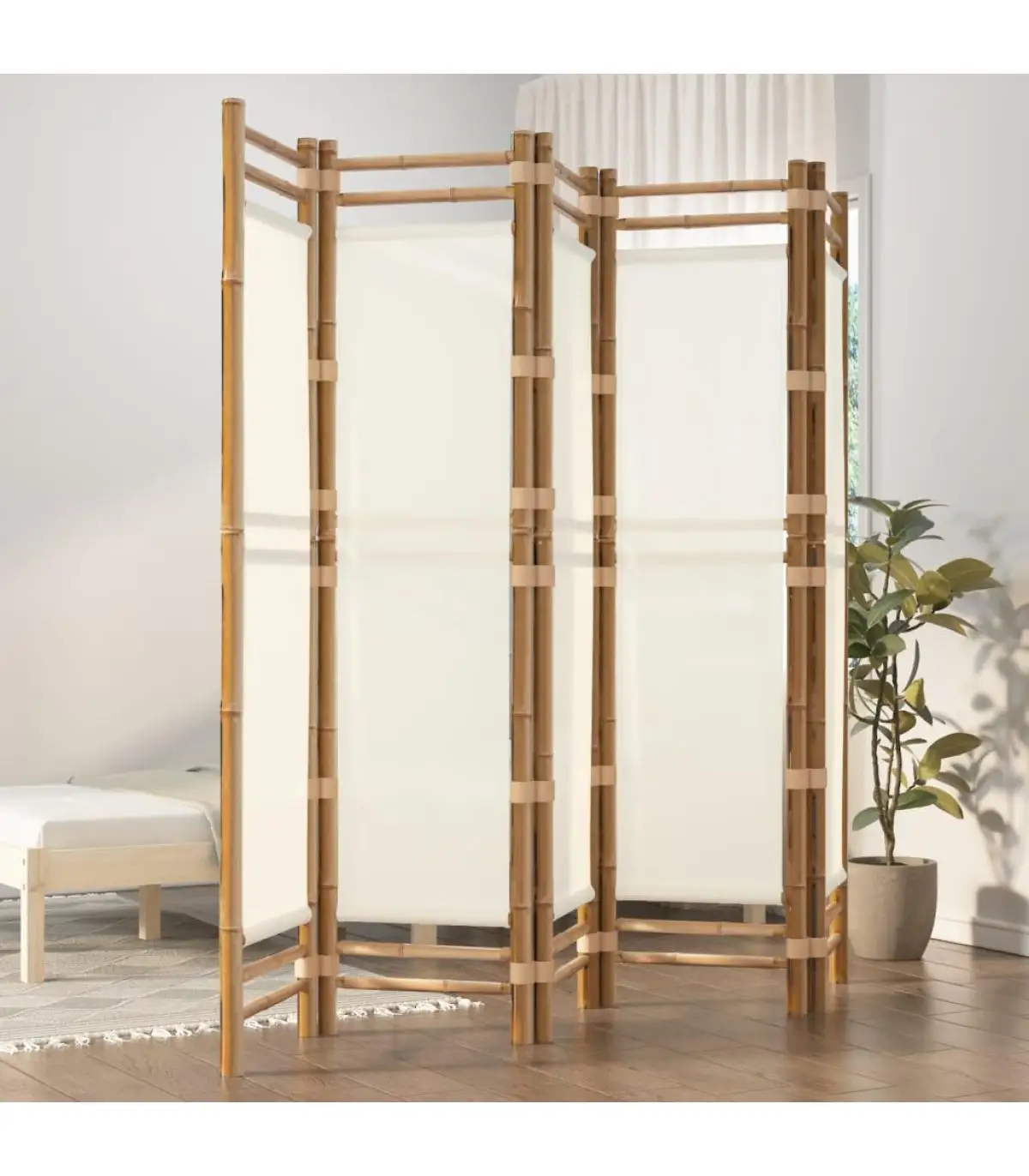 5 panel bamboo and canvas folding screen room dividers 200 cm