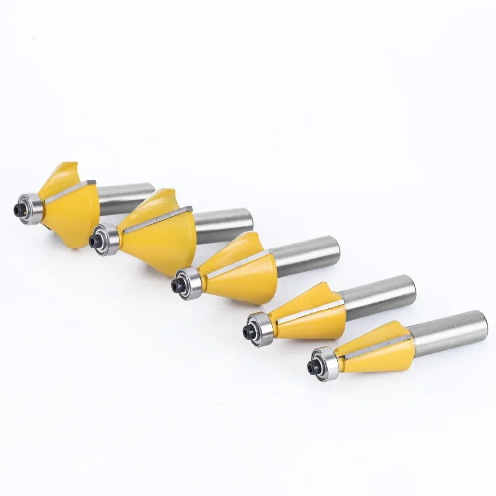 5 PCS 1/2" 12MM Shank 11.25 15 22.5 30 45 Degree Chamfer & Bevel Edging Router Bit Two Flute Woodworking Milling Cutting Bits