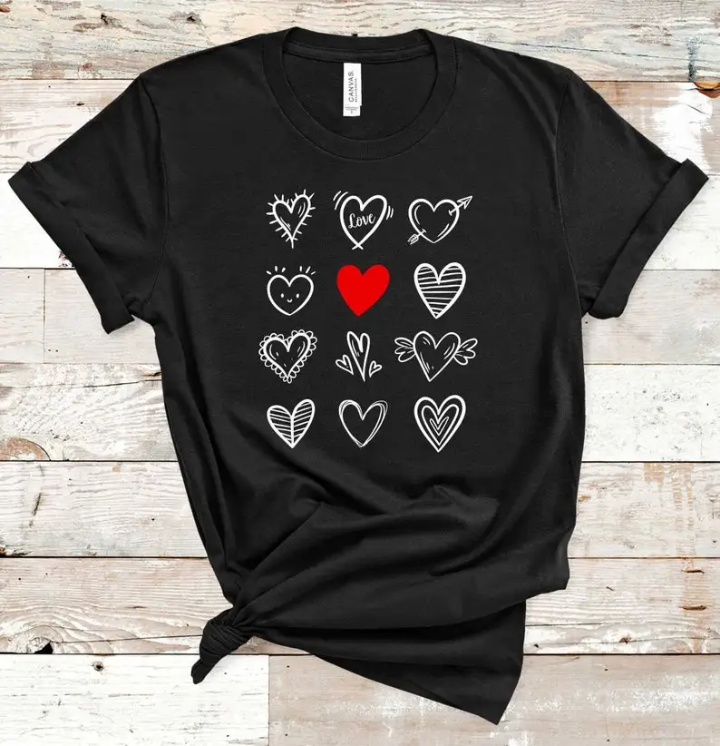 

Valentine's Shirt Heart Valentine's Love Heart Funny Graphic O Neck Women shirts Cotton Casual Female Clothing Short Sleeve Tees