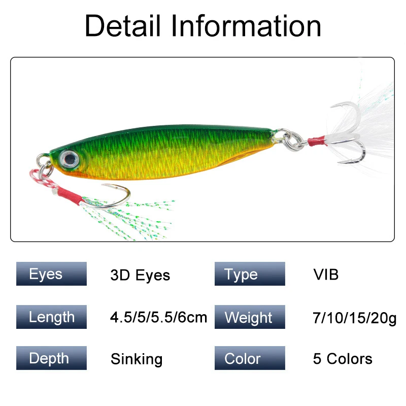 1 PC Fishing Lure VIB Sinking Long Shoot Wobbler Fishing Bait 7/10/15/20g Ocean River Hard Metal Artificial Vibration Bait