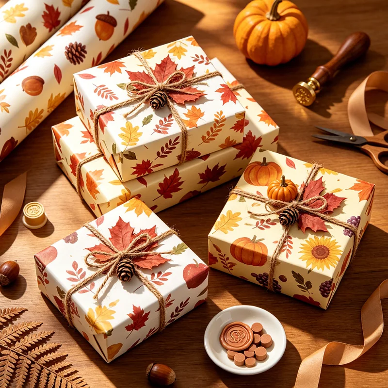 3pcs Fall Wrapping Paper Maple Leaf Pumpkin Gift Wrap Paper for Thanksgiving Harvest Party Birthday Gift Packaging Supplies