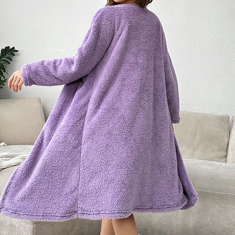 Purple Three Piece Sets Flannel Women Pajamas Autumn Winter Long Sleeves Robe Vest Shorts Casual Warm Sleepwear Soft Pyjamas Pjs