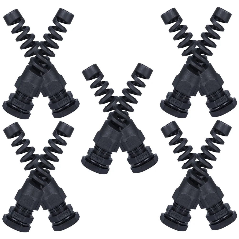 

10pcs Black PG9 Bending Resistant Cable Gland Strain Relief Connector Waterproof Cable Protector Outdoor LED Suitable Long