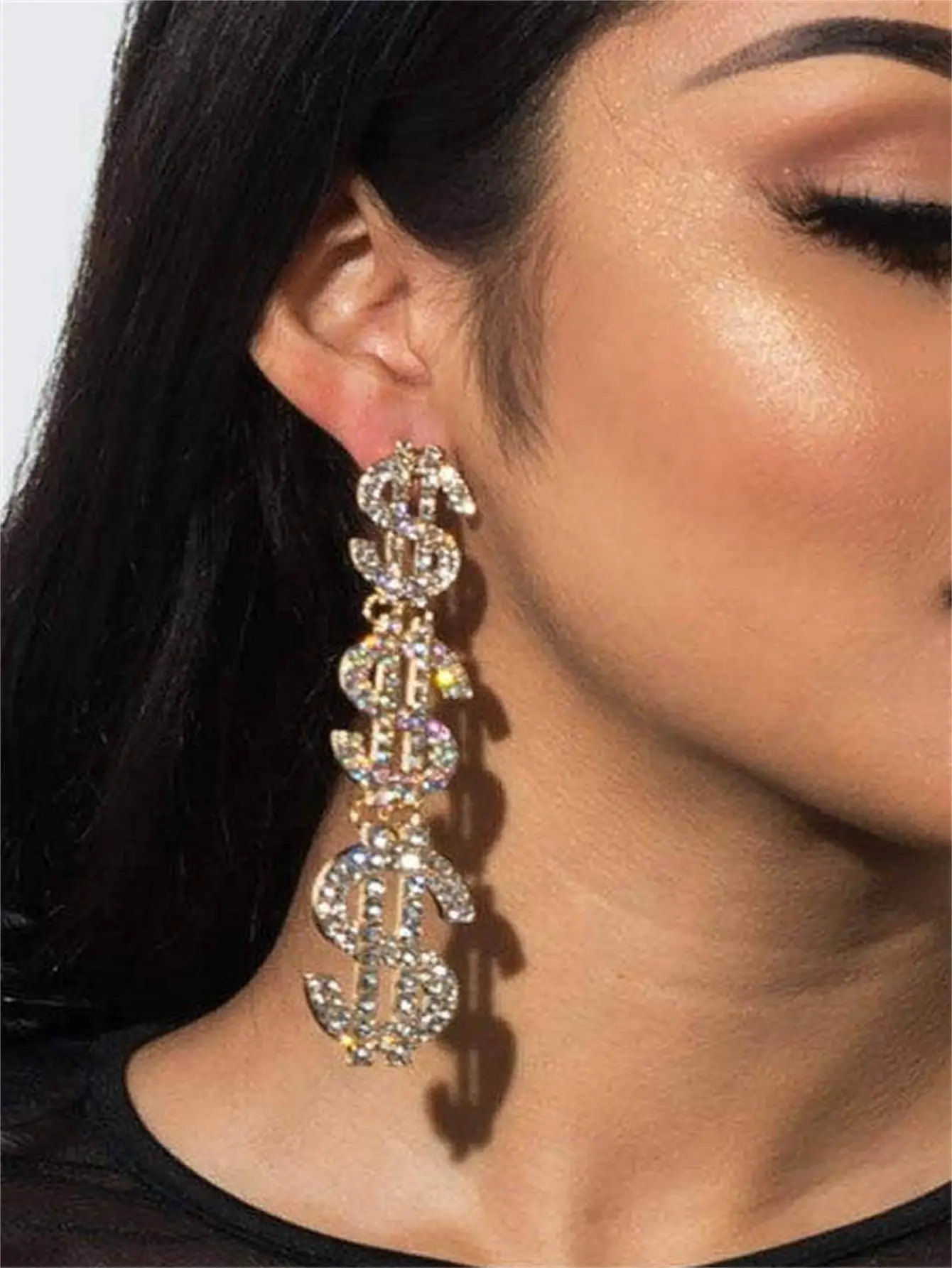 

Exaggerated Dollar Rhinestone Earrings for Women Letter Symbol Rhinestone Jewelry Gift