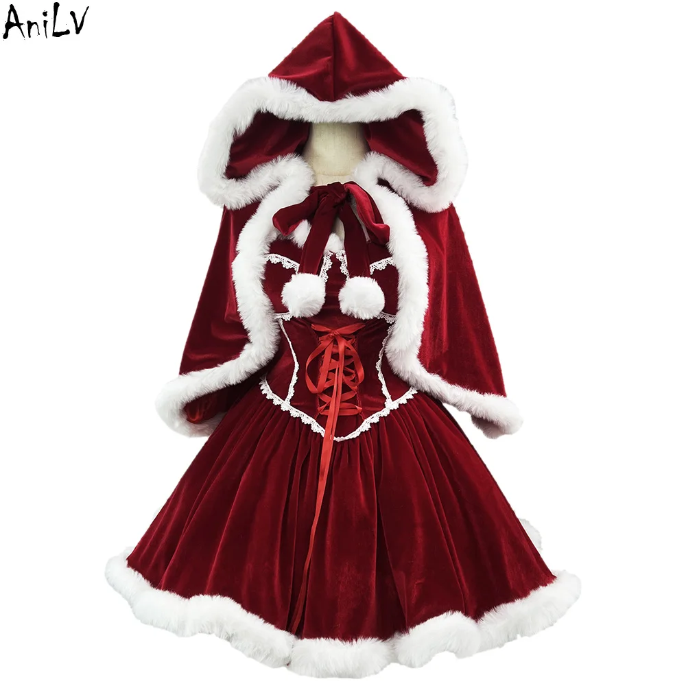 AniLV Anime Girl Group Christmas Season Stage Costume Women Xmas Uniform Dress Cloak Outfits Cosplay