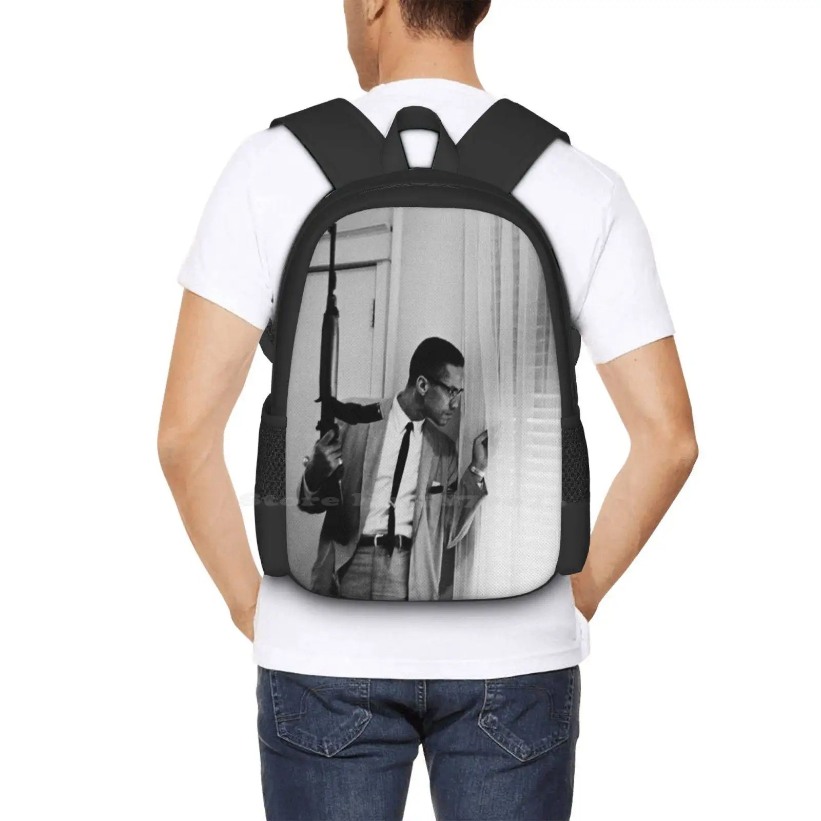 Malcolm With Gun Pattern Design Laptop Travel School Bags History Classic Vintage Heroes Journey X Little Peace Justice War