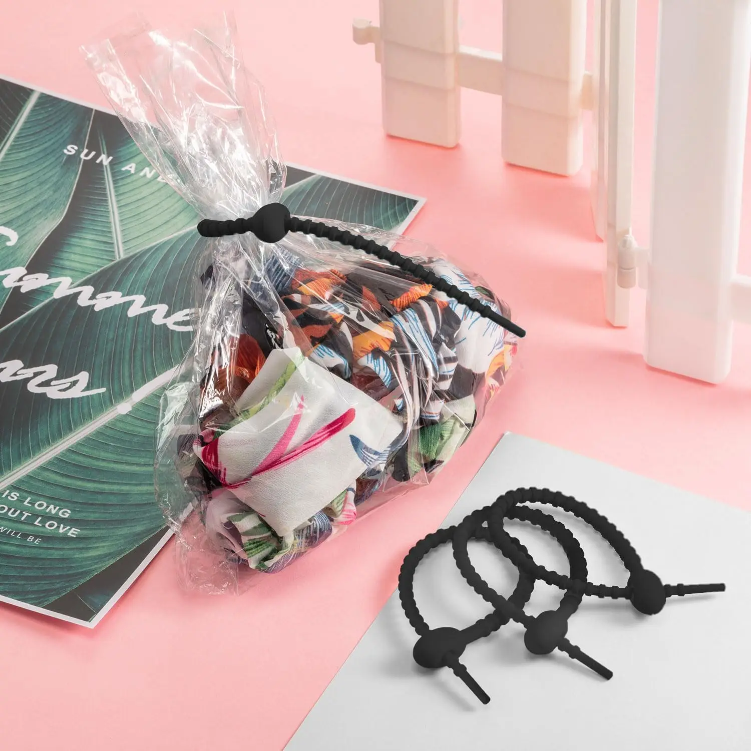 10pcs Silicone Zip Ties Bag Clip Cable Straps Reusable Rubber Twist Straps Cord for Seal Plastic Bags Wires and Cables