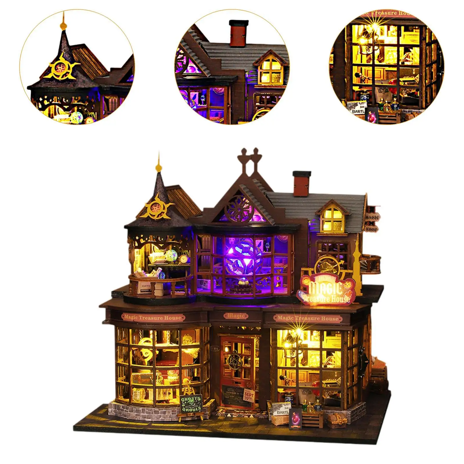 Kits de bricolage pour maison de poupée, accessoires de maison de poupée en bois, Vintage fait à la main avec lumières