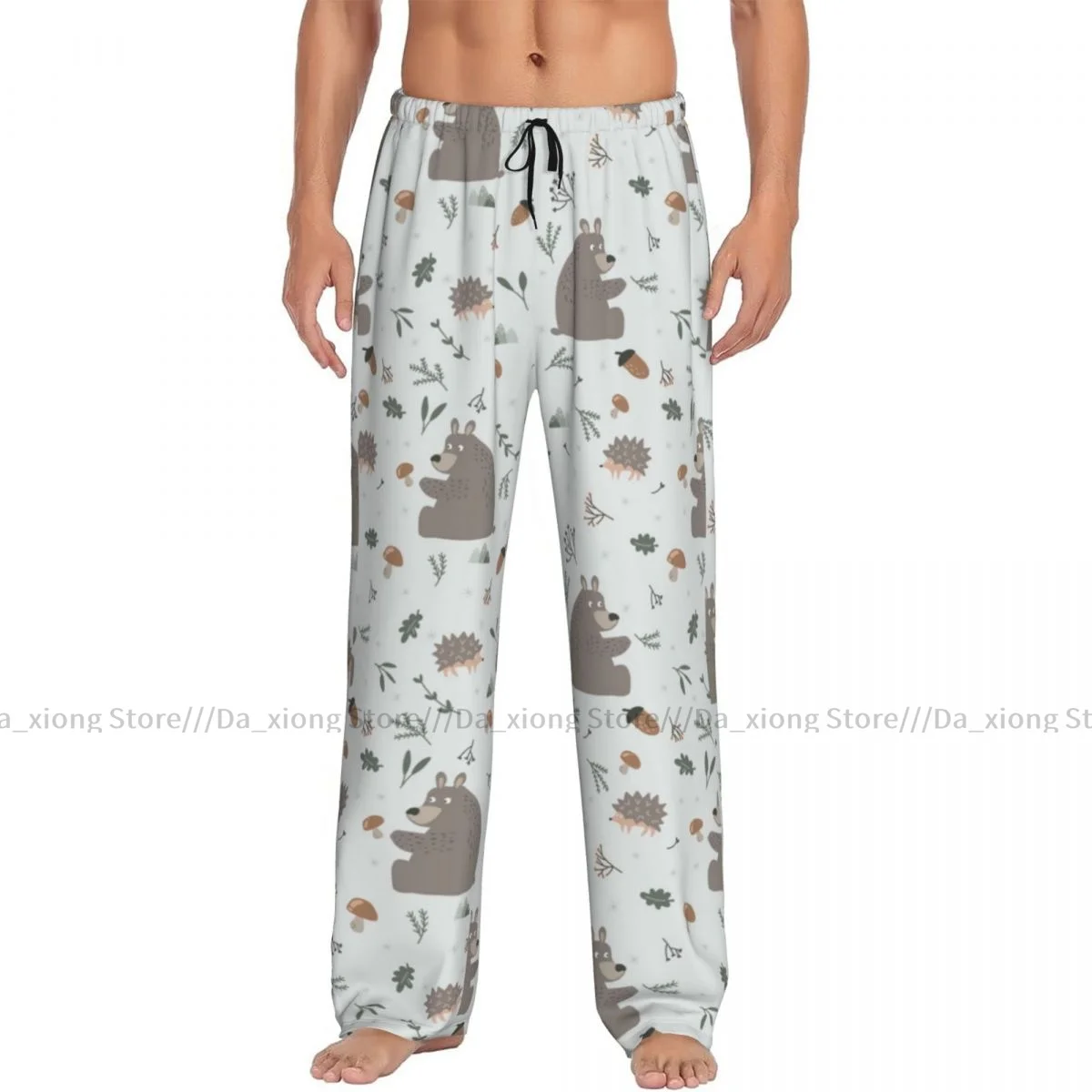 Forest Bear And Hedgehog Mens Pajamas Pyjamas Pants Lounge Pants Sleep Bottoms