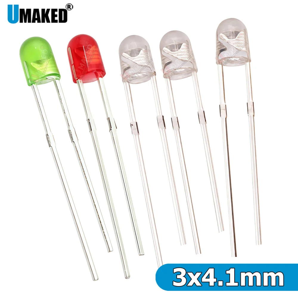 1000pcs 3x4.1mm clear len LED Round lamps diodes chip 20mA light beads F3 led Emitting diodes WW/White/Red/G/B/Y Light DIP lamp