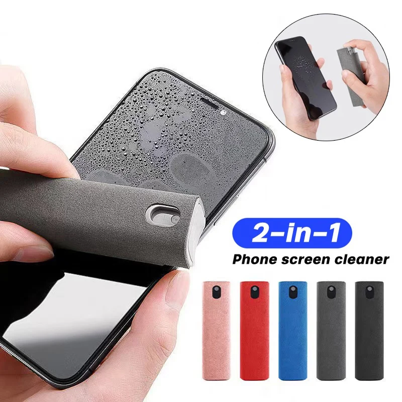 2 In 1 Phone Screen Cleaner Spray Portable Tablet Phone Touch Screen Cleaner Microfiber Cloth Set Glass Mini Cleaning Artifact