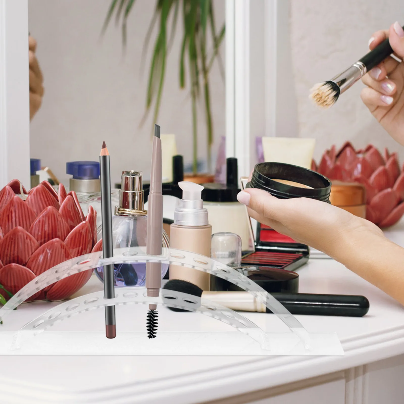 Acrylic Eyebrow Pencil Holder Makeup Pen Display Stand Desk Organizer Brush Rack Clear Stylish Modern Minimalist Office Home