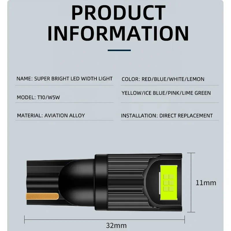 2pcs 12/24v T10 W5W LED Bulbs 194 168 Auto Interior Reading Dome Lamp Clearance Width Light 3570 Chip License Plate Lights
