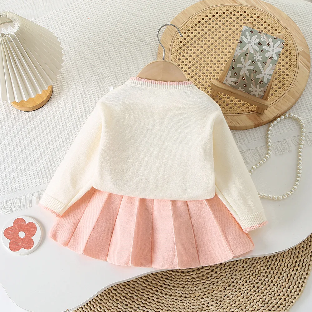 Lovely Fall Winter Sweater Kids' sets and outfits 2PCS SETS for Sweet Baby Girl Clothes Girls Clothes Ribbed Knit with Skirt