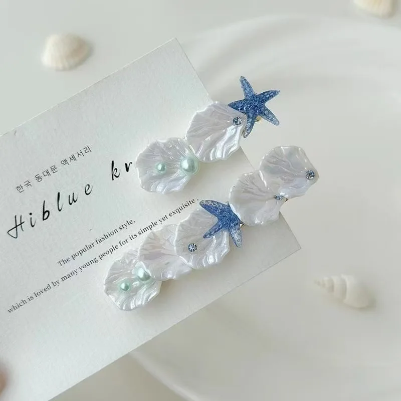 Hair Clip Korean Style Side Bangs Fashion Sweet Starfish Shell Duckbill Women Lightweight Alloy Colorful Daily Travel Accessory