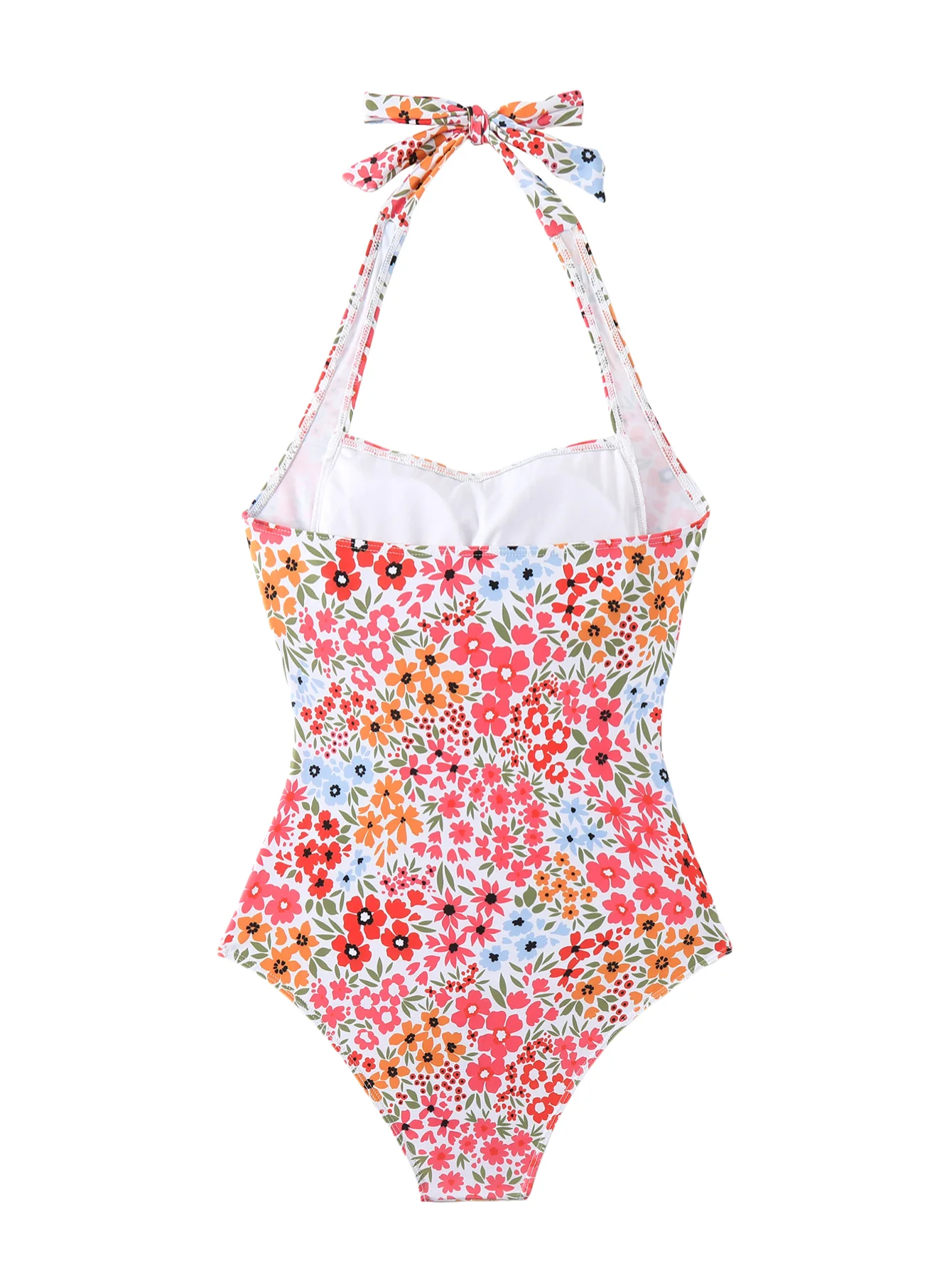 Damen Neckholder-Badeanzüge, einteiliger Badeanzug, plissiertes Design, florale Krawatte, rückenfrei, hohe Taille, sexy Bikini, Strandbadebekleidung, bedruckt