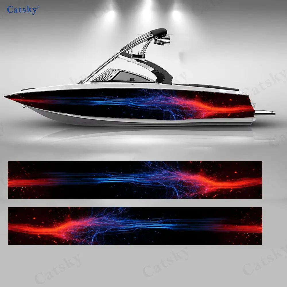 

2 шт. красно-синих наклеек с изображением молнии для лодок, водонепроницаемые виниловые наклейки из ПВХ для рыболовных судов, прочный и стильный дизайн