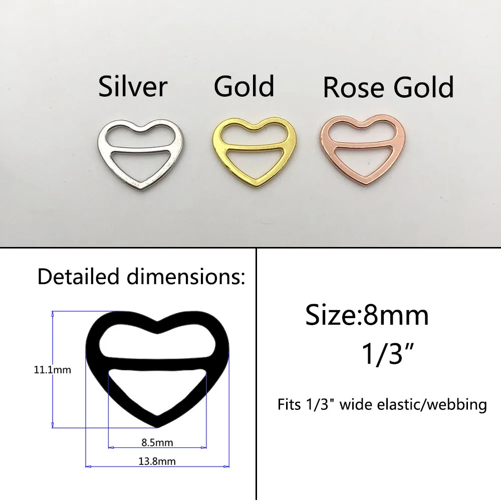 wholesales 20 pcs / lot Zinc alloy bra sliders heart shape lingerie strap adjusters swimwear accessory