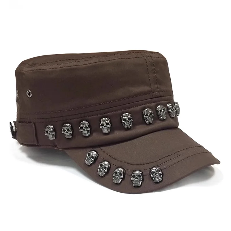 Trendy Y2K Skull Rivets Punk Flat Top Cap Men Women SunShade
