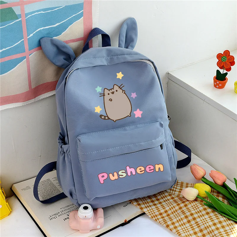 Pusheen plecak Kawaii torby z uszami królika plecak dla nastolatków uroczy tornister z motywem kreskówkowym artykuły szkolne dziewczyny chłopcy