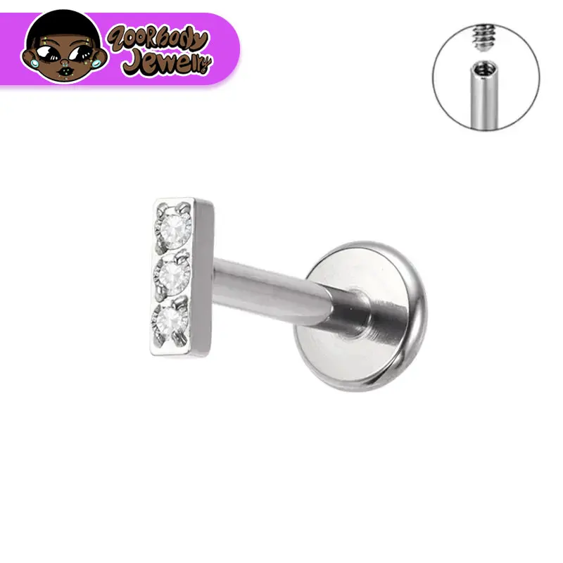 ASTM F136 Titanium Nose Piercing Baguette CZ Labret Flat Back Stud Earring Helix Cartilage Tragus Lobe Ear Piercing Body Jewelry