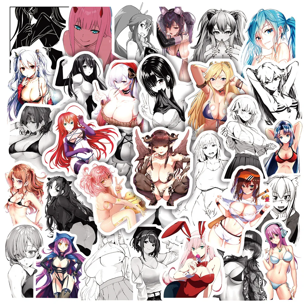 10/30/50/100PCS Waifu Sexy Girl Hentai Stickers Decal  Motorcycle Laptop Mix Black White Color Anime Graffiti Sticker for Aldult