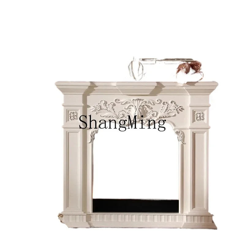 

CL Fireplace Decorative Cabinet Solid Wood Electric Fireplace Core Vintage White Living Room TV Cabinet Fireplace Stand