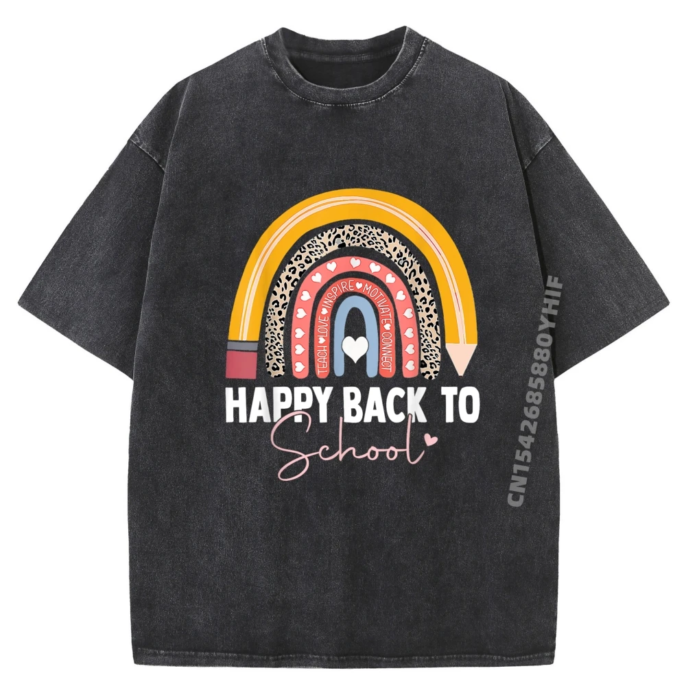 

Funny Mens T-shirt Happy First Day Of School Casual Tops Graphic Tees Mens Streetwear Washed Shirts For Men
