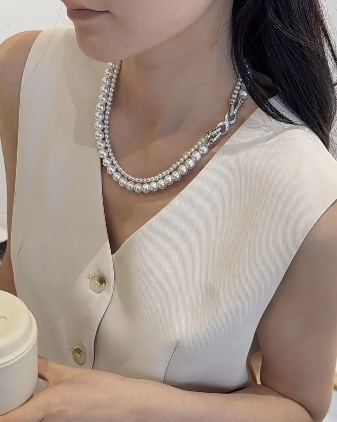 4-5mm & 7-8mm Mixed Freshwater Pearl Sweater Chain, 80cm Round High Luster with Minor Flaws Layering Necklace