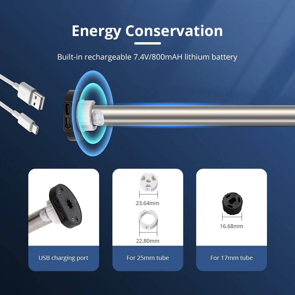 Motor de persiana enrollable recargable por USB para tubo de 17mm y 25mm, pantalla enrollable eléctrica motorizada, batería integrada, Control Tuya
