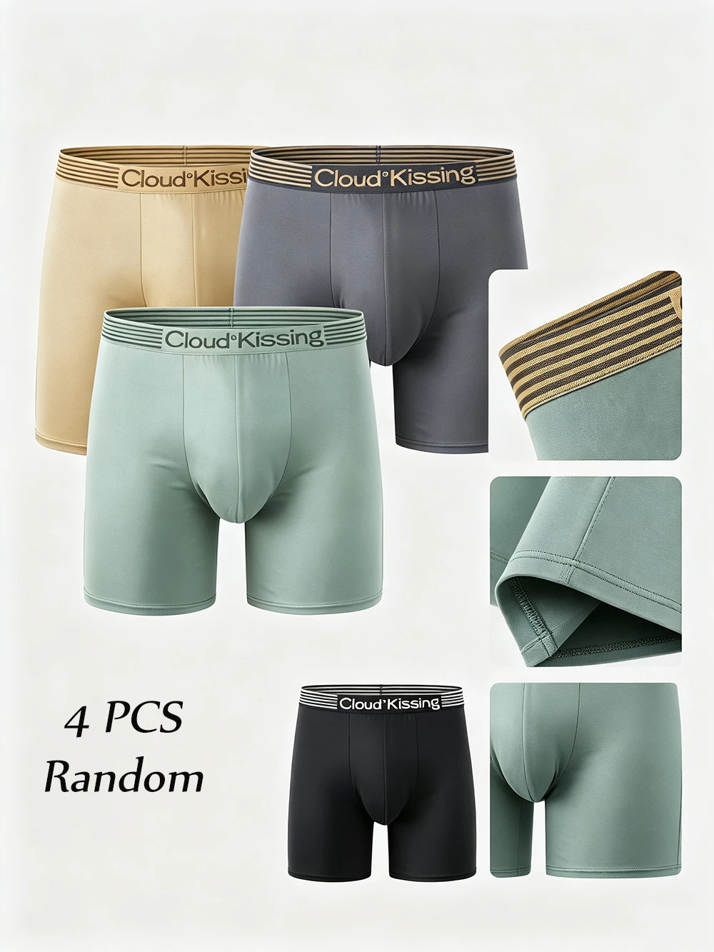 Random 4Pcs Men's Boxer Briefs Elastic Waistband Ultra-Soft Breathable High-Elastic Stretch Cool Summer Daily Trunks