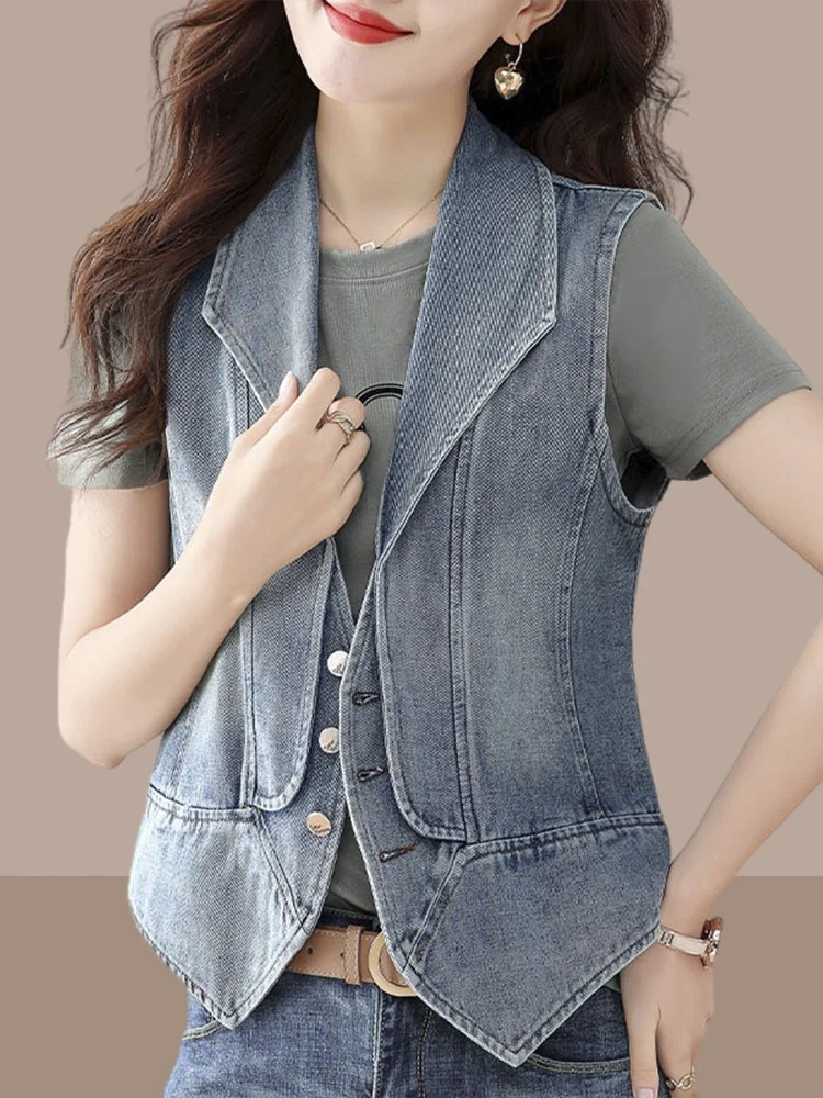 

Sli Denim Vest Top Layering Outerwear for Women Summer 2023 Trendy Faionable Jaet Coat Large Size Commute Sle Singl...