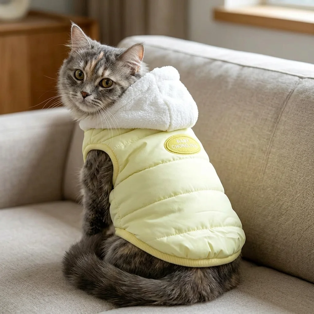 Winter Dog Cat Puffer Vest Fleece Lined Hooded Pet Clothes, Warm Quilted Coat for Small Dogs Puppies Cats