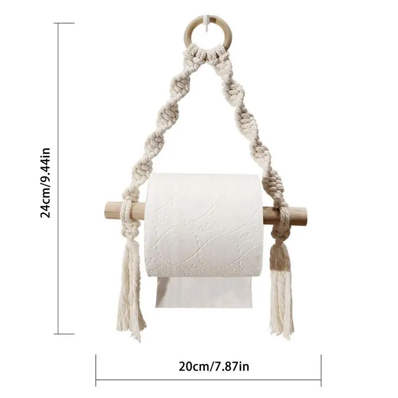 Hand Woven Wooden Toilet Paper Holder Bohemian Wall Hanging Room Decor Bathroom Towel Dispenser Home Roll Paper Holder