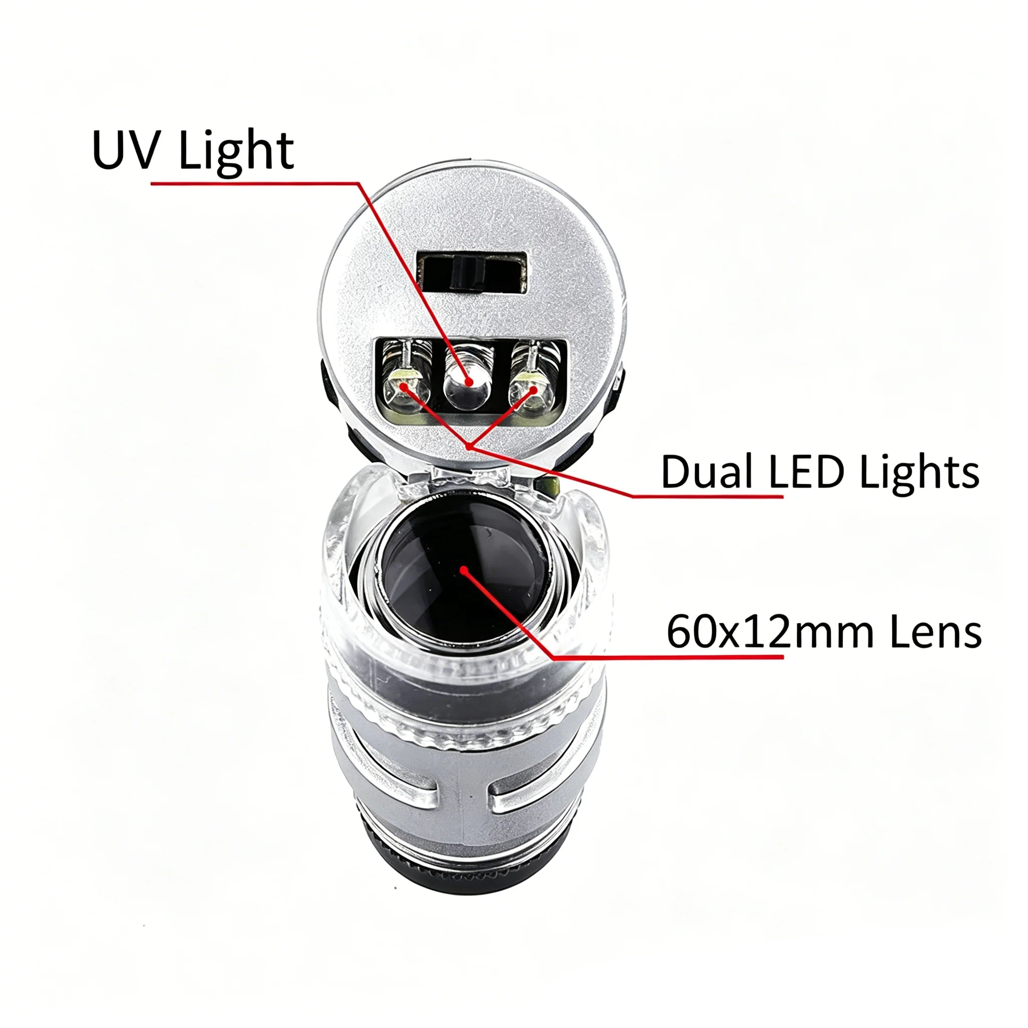 Mini 60X Mikroskop LED Juwelier-Lupe UV-Währungsdetektor Tragbare Lupe Vergrößerungsglas Lupe für Edelsteine – Detail 6