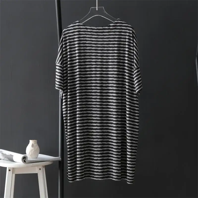Street Casual Striped V Neck Loose T Shirts Women Clothing New Short Sleeve All-match Vintage Tops Tees Fashion Harajuku Summer