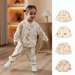 Baby children's spring and autumn coat set top+pants cotton button cardigan style long sleeved kids clothing soft Fashion