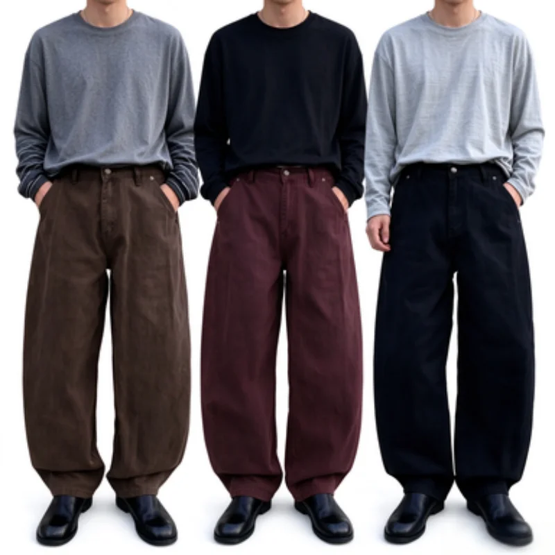 Light Luxury Old Money Style Men's Loose Straight-Leg Casual Trousers, High-Waisted, Drapey, Relaxed Fit, Versatile for Commuting, Simple Solid Color, Stretchy, Structured, Leg-Shaping, Slimming, All-Season Trousers