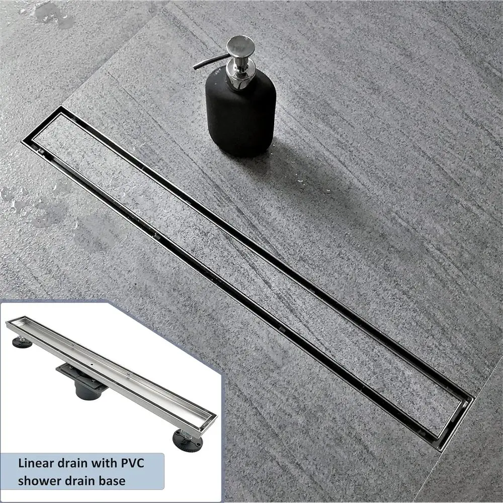 32-Inch Brushed Stainless Steel Linear Shower Floor Drain with Tile Insert Grate