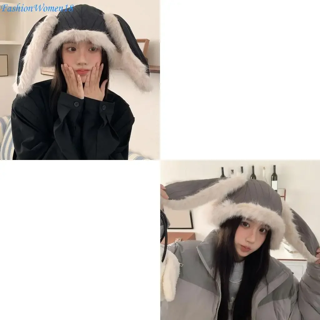 

Stylish Ushanka Hat Rabbit Ears Winter Warm Hat All Matching Cycling Camping Hat 57BD