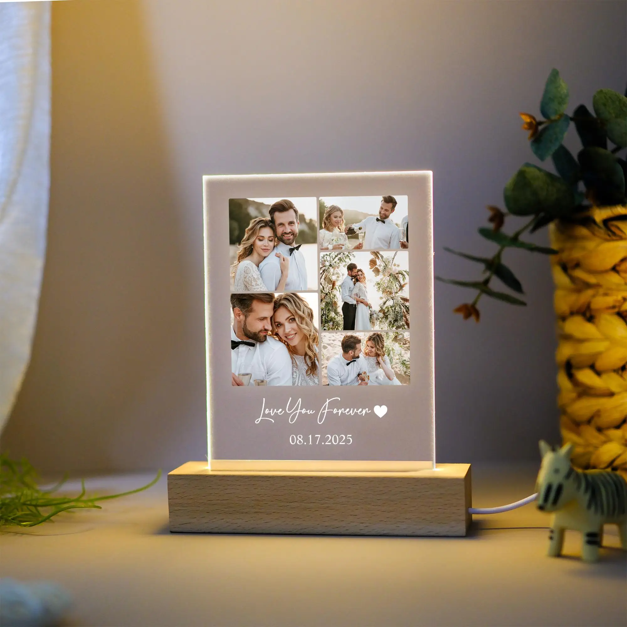

Personalized Couples Gift Custom Photo Collage LED Light Valentine Family Engagement For Her Him Romantic Memory Table Display